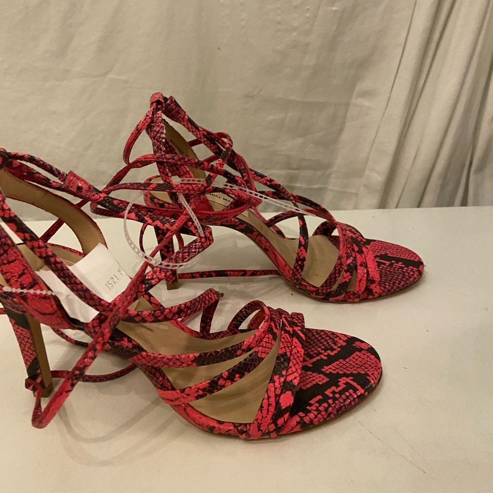 Antonio Melani pink/ black snakeskin print sandals lace up ankles various sizes